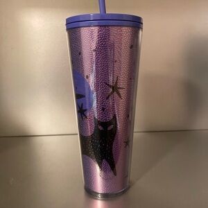 New Starbucks Halloween Purple Cat Straw Tumbler